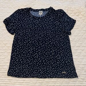 Anne Klein Navy Polka Dot Short Sleeve Top